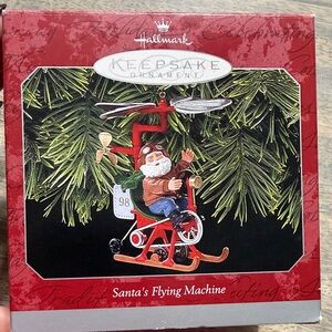 Hallmark 1998 Santa’s Flying Machine Ornament Handcrafted Tin with Box